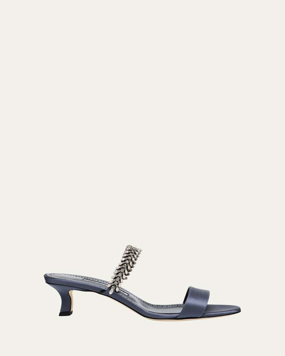 Kifasan Embellished Satin Kitten-Heel Sandals